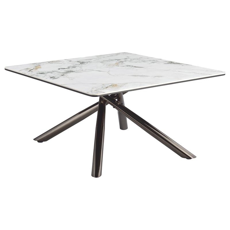 Pemberly Row Square Sintered Stone Top Coffee Table in Mirage White
