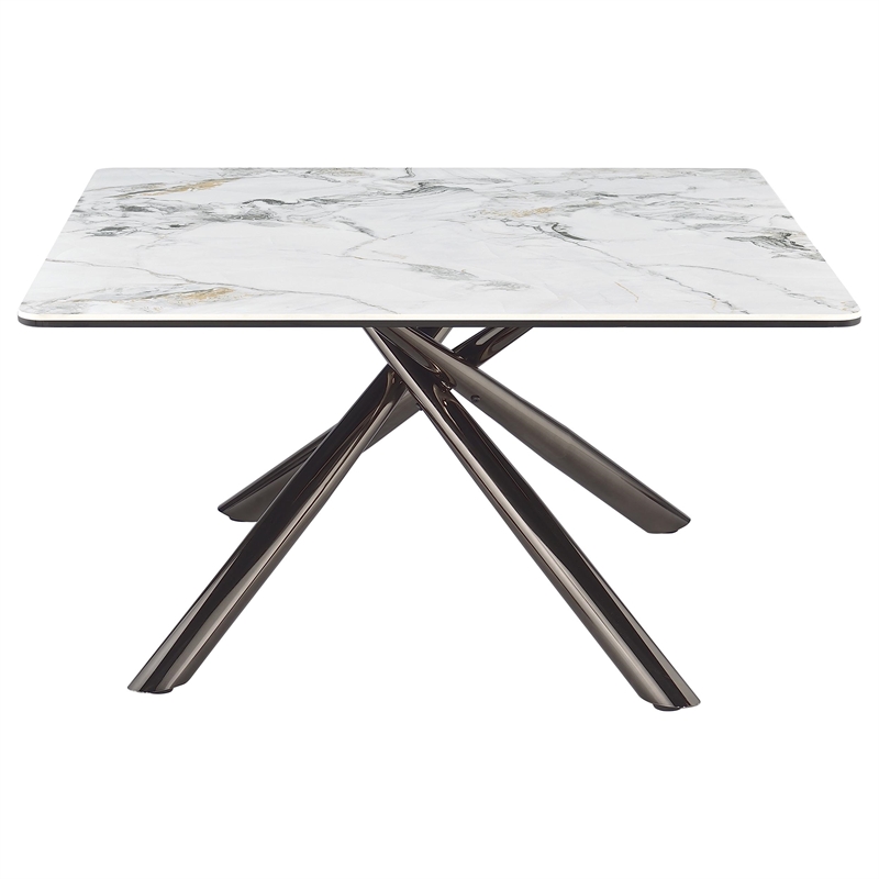 Pemberly Row Square Sintered Stone Top Coffee Table in Mirage White