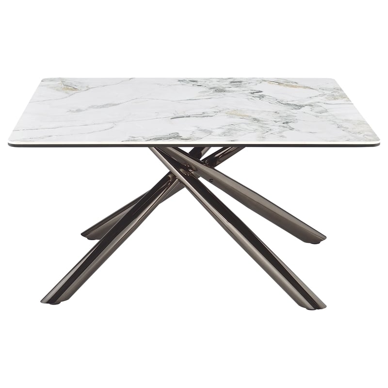 Pemberly Row Square Sintered Stone Top Coffee Table in Mirage White