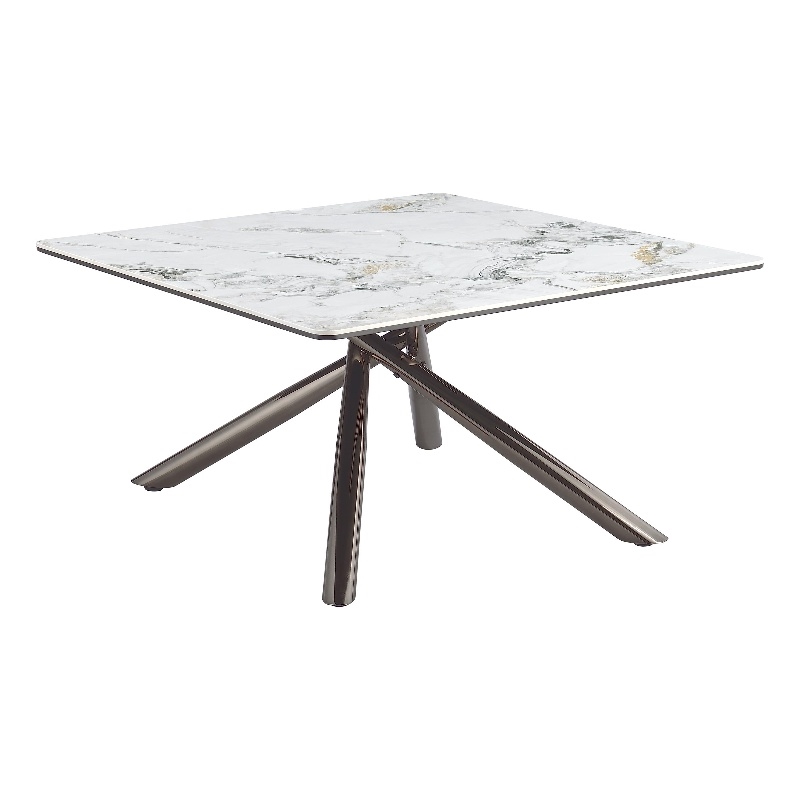 Pemberly Row Square Sintered Stone Top Coffee Table in Mirage White