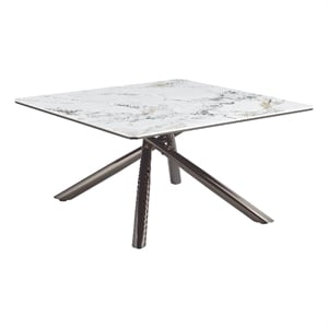 Pemberly Row Square Sintered Stone Top Coffee Table in Mirage White