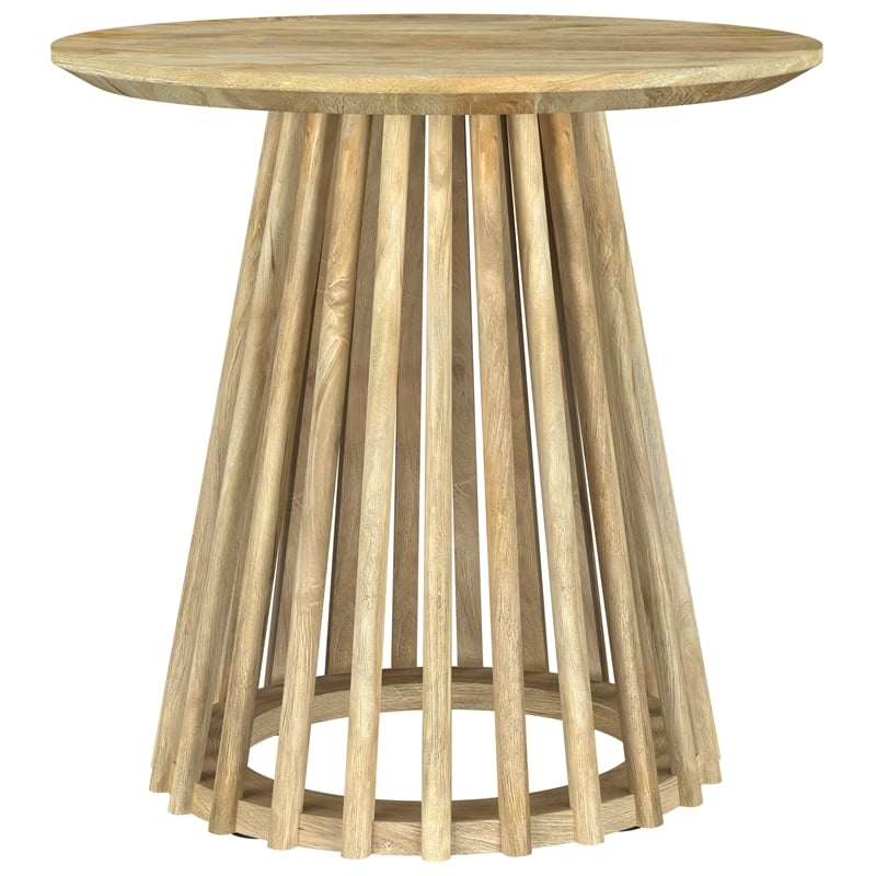 Pemberly Row Round Solid Wood End Side Table in Natural Mango