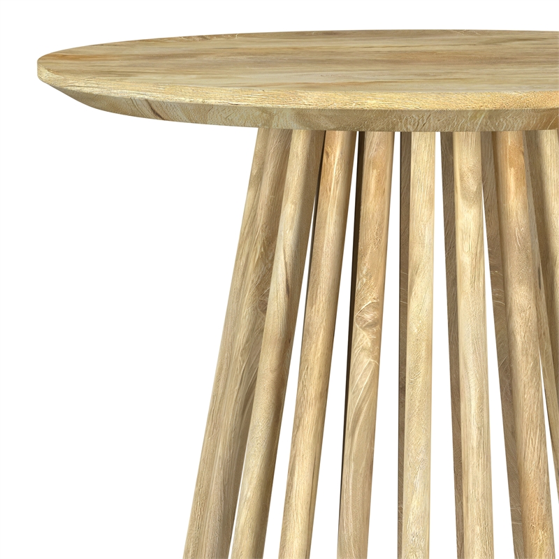 Pemberly Row Round Solid Wood End Side Table in Natural Mango