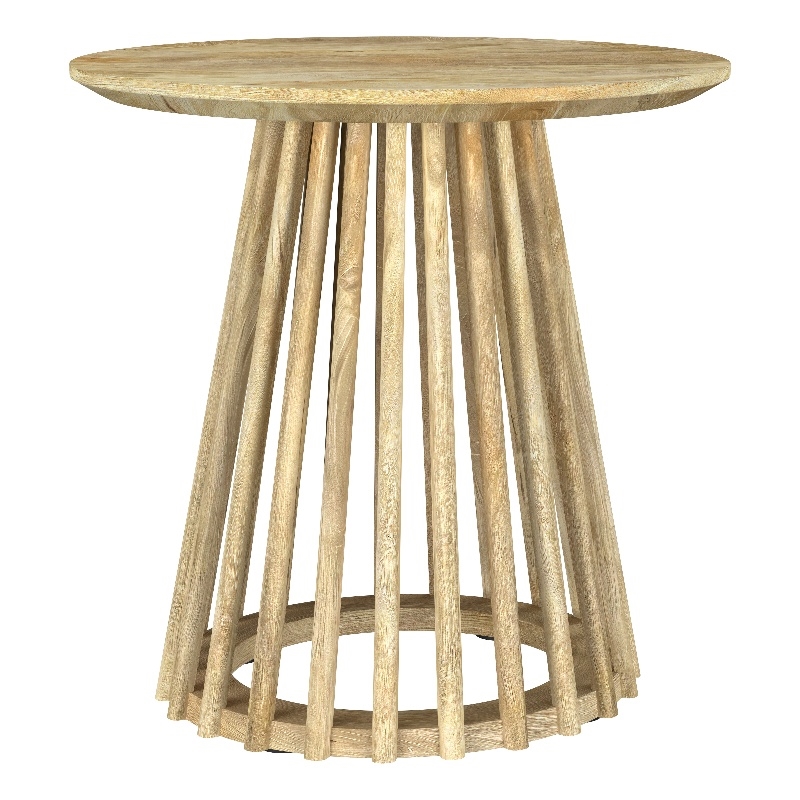 Pemberly Row Round Solid Wood End Side Table in Natural Mango