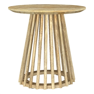 Pemberly Row Round Solid Wood End Side Table in Natural Mango