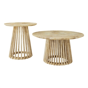 Pemberly Row 2-piece Round Coffee and End Table Set in Natural Mango