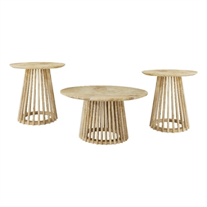 Pemberly Row 3-piece Round Coffee and End Table Set in Natural Mango