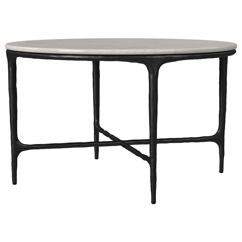 Pemberly Row Round Genuine Marble Top Metal Coffee Table in White
