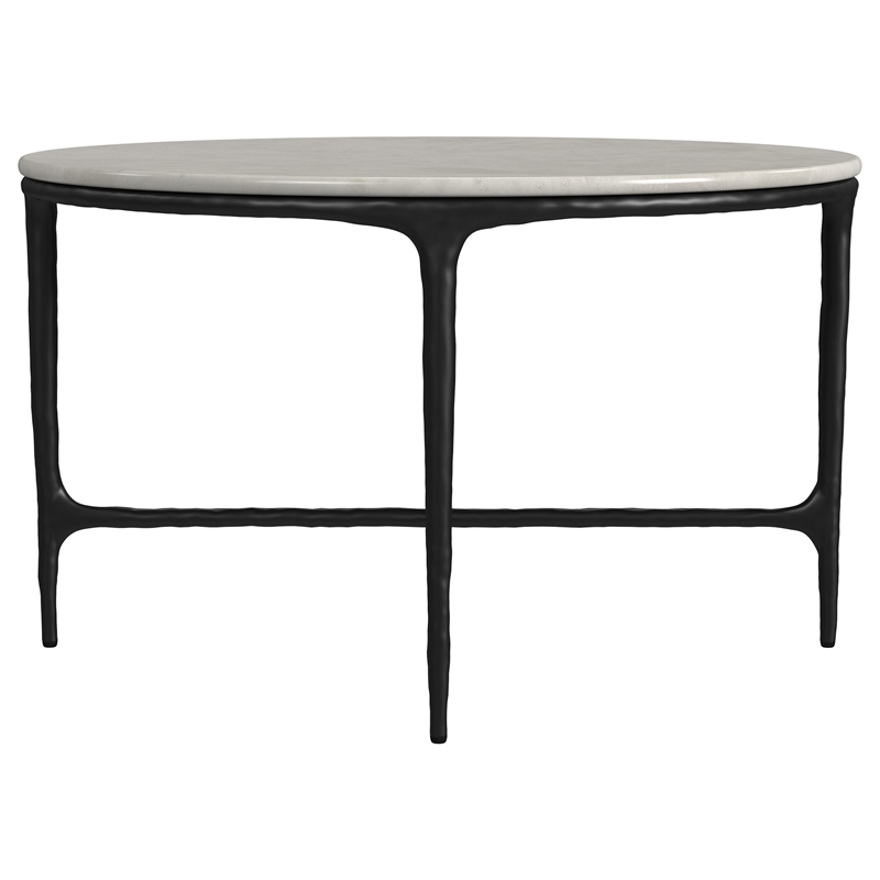 Pemberly Row Round Genuine Marble Top Metal Coffee Table in White