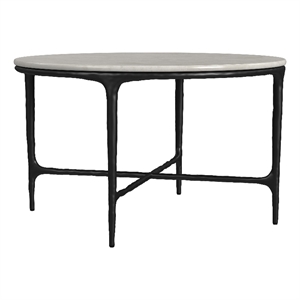 Pemberly Row Round Genuine Marble Top Metal Coffee Table in White