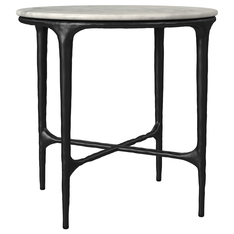 Pemberly Row 2-piece Round Marble Coffee and End Table Set in White