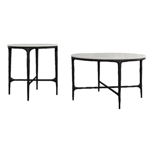 Pemberly Row 2-piece Round Marble Coffee and End Table Set in White