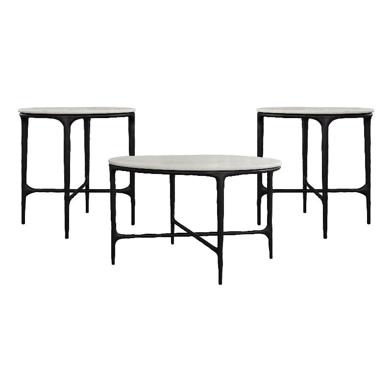 Pemberly Row 3-piece Round Marble Coffee and End Table Set in White