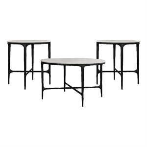 Pemberly Row 3-piece Round Marble Coffee and End Table Set in White