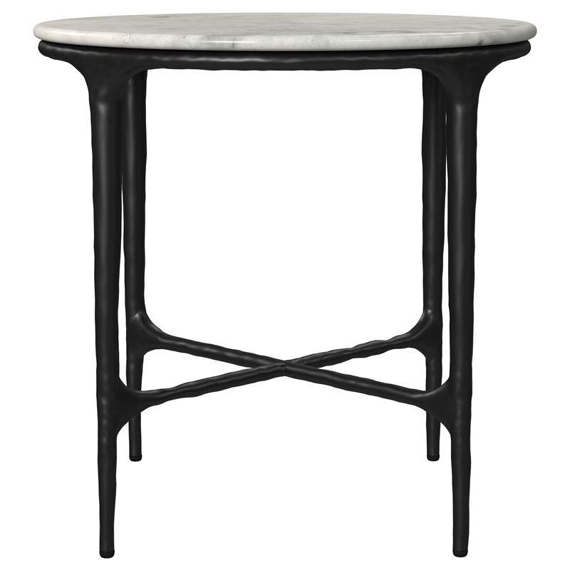 Pemberly Row Round Genuine Marble Top Metal End Side Table in White