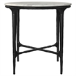 Pemberly Row Round Genuine Marble Top Metal End Side Table in White