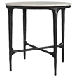 Pemberly Row Round Genuine Marble Top Metal End Side Table in White