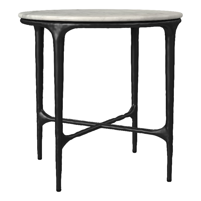 Pemberly Row Round Genuine Marble Top Metal End Side Table in White