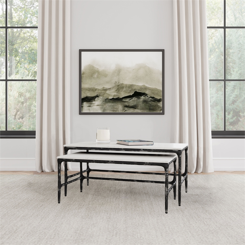 Pemberly Row 2-piece Genuine Marble Top Nesting Coffee Tables in White