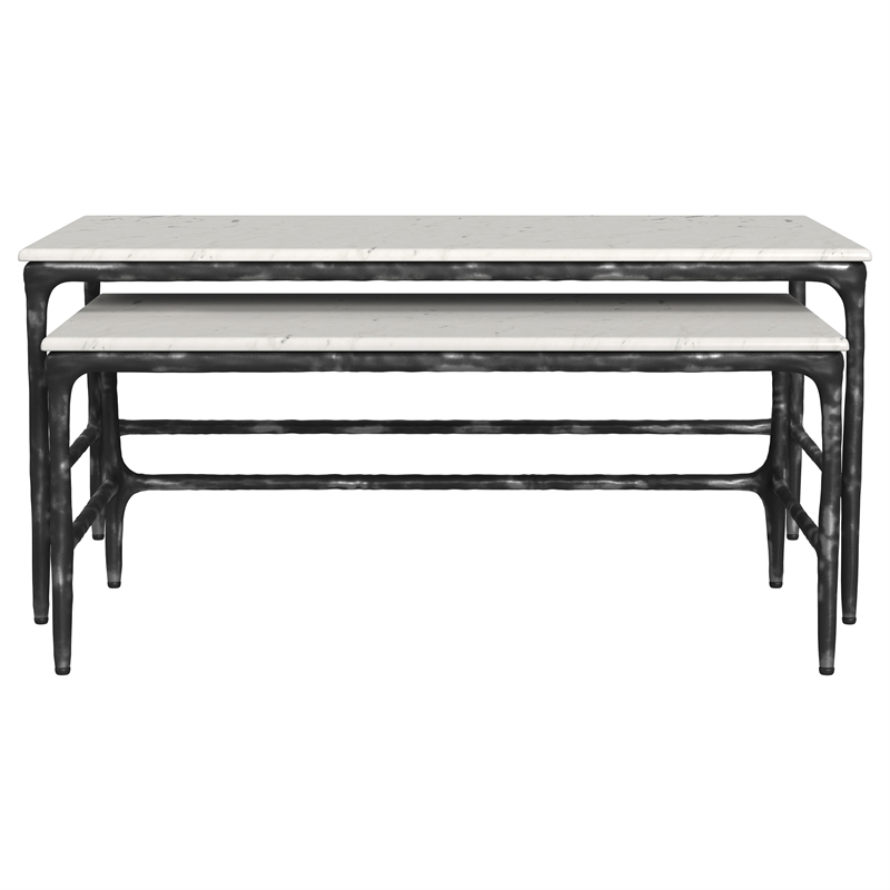 Pemberly Row 2-piece Genuine Marble Top Nesting Coffee Tables in White