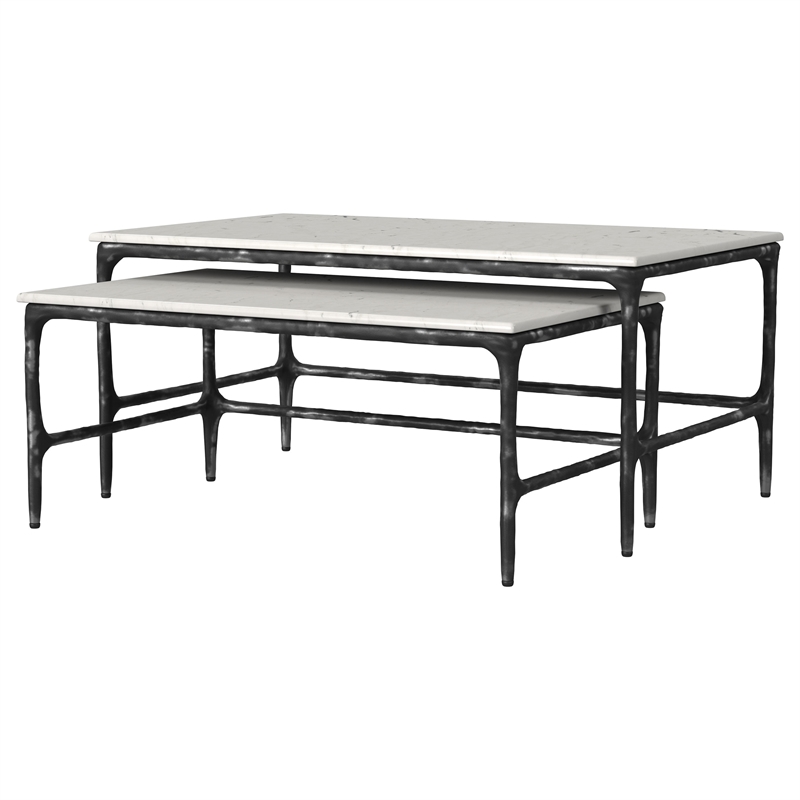 Pemberly Row 2-piece Genuine Marble Top Nesting Coffee Tables in White
