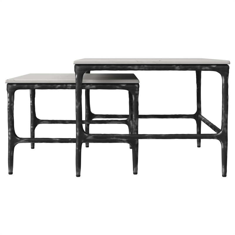 Pemberly Row 2-piece Genuine Marble Top Nesting Coffee Tables in White
