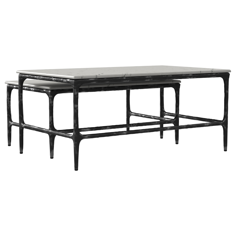Pemberly Row 2-piece Genuine Marble Top Nesting Coffee Tables in White