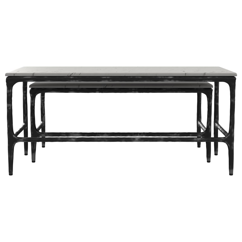 Pemberly Row 2-piece Genuine Marble Top Nesting Coffee Tables in White
