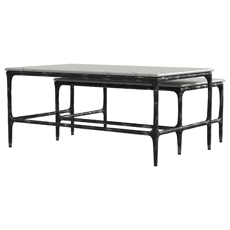 Pemberly Row 2-piece Genuine Marble Top Nesting Coffee Tables in White