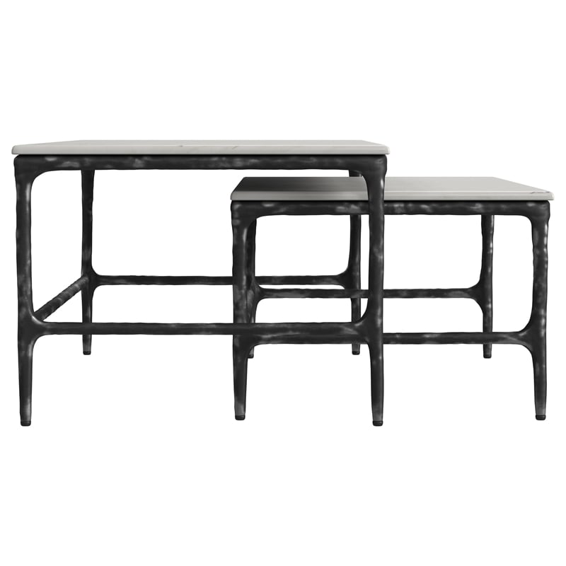Pemberly Row 2-piece Genuine Marble Top Nesting Coffee Tables in White