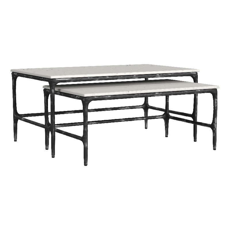 Pemberly Row 2-piece Genuine Marble Top Nesting Coffee Tables in White