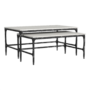 Pemberly Row 2-piece Genuine Marble Top Nesting Coffee Tables in White