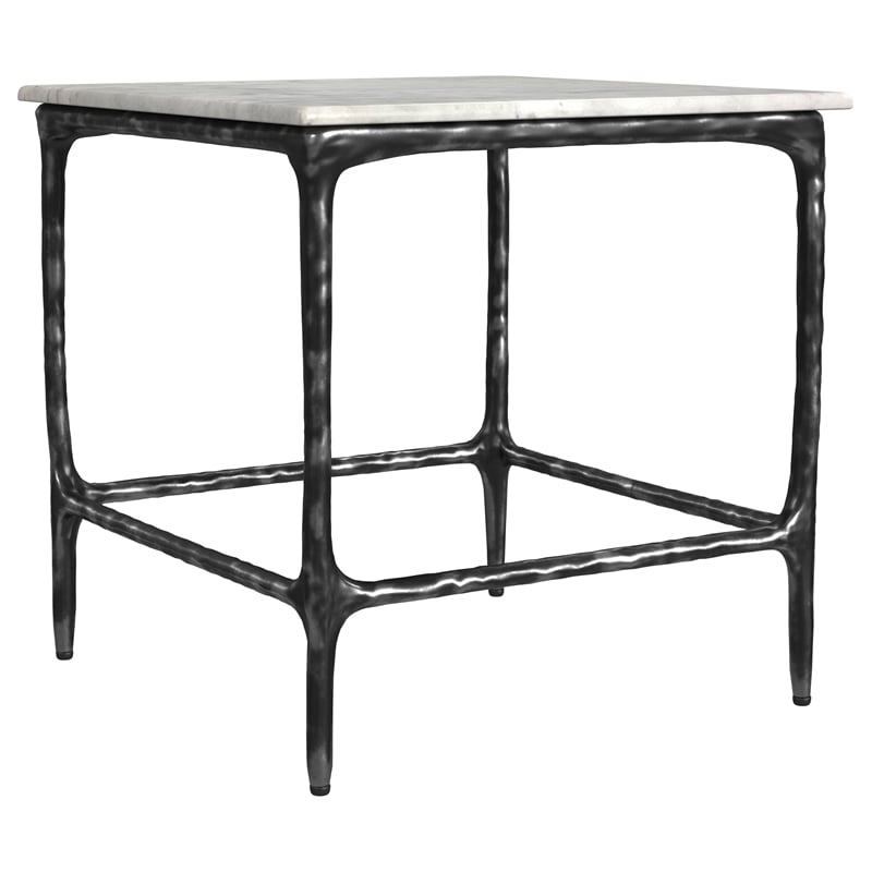 Pemberly Row Square Genuine Marble Top Metal End Table in White