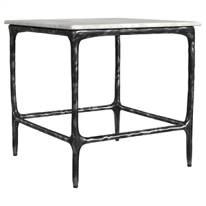 Pemberly Row Square Genuine Marble Top Metal End Table in White