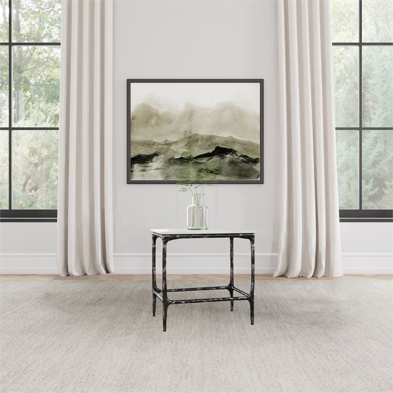 Pemberly Row Square Genuine Marble Top Metal End Table in White