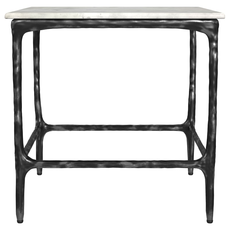 Pemberly Row Square Genuine Marble Top Metal End Table in White