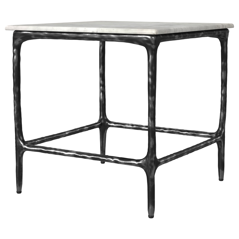 Pemberly Row Square Genuine Marble Top Metal End Table in White