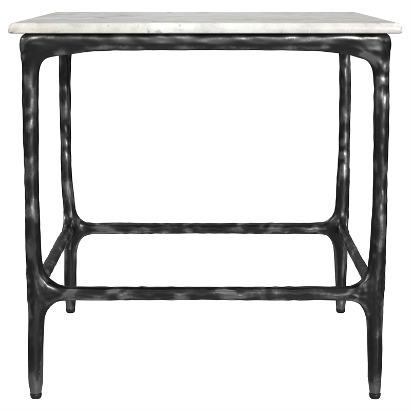 Pemberly Row Square Genuine Marble Top Metal End Table in White