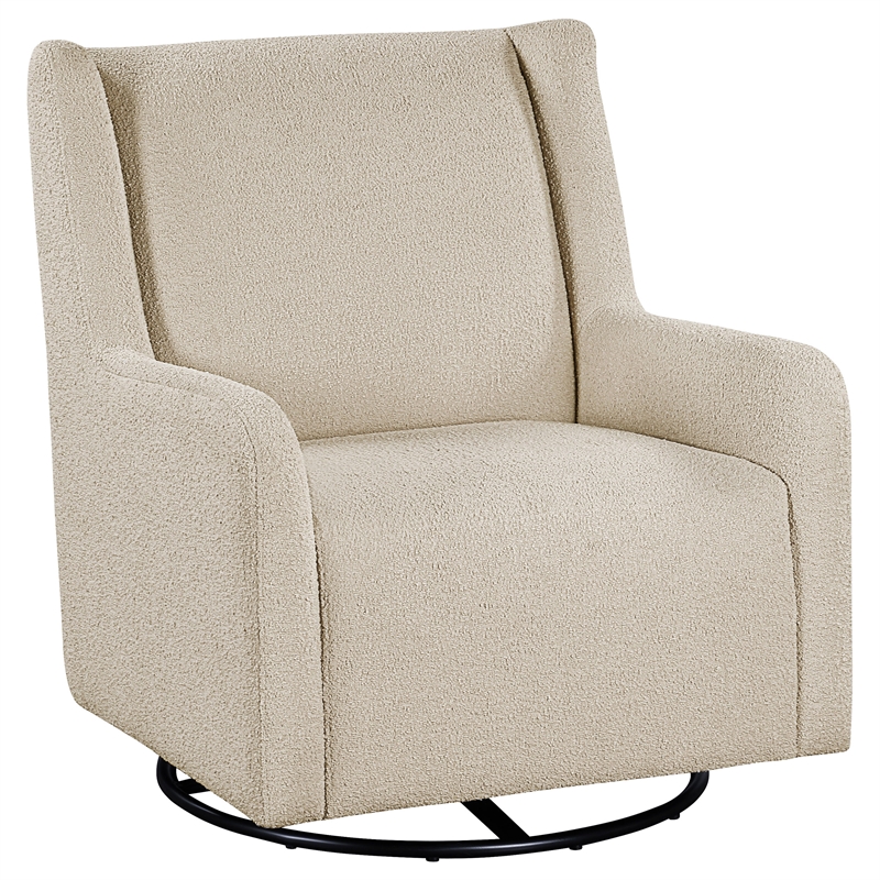 Pemberly Row Boucle Upholstered Swivel Glider Chair in Sandy Beige