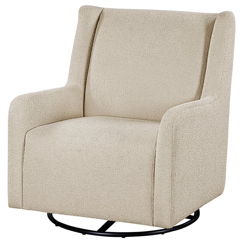 Pemberly Row Boucle Upholstered Swivel Glider Chair in Sandy Beige