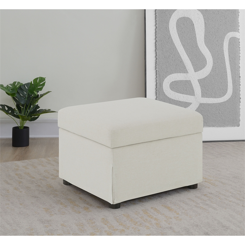 Pemberly Row Upholstered Hydraulic Lift Top Storage Ottoman in Beige