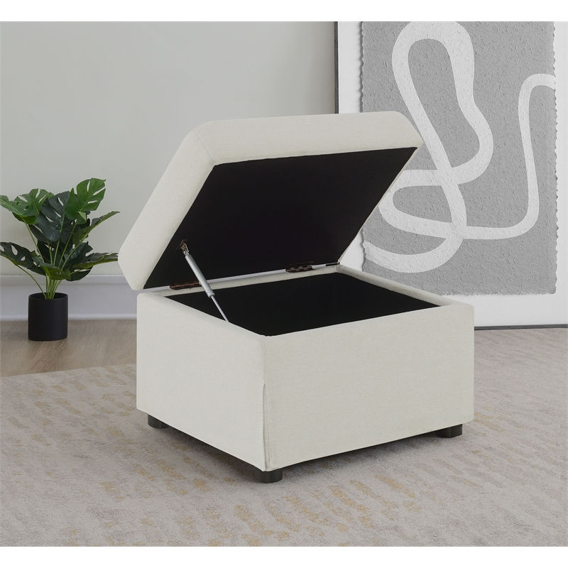Pemberly Row Upholstered Hydraulic Lift Top Storage Ottoman in Beige