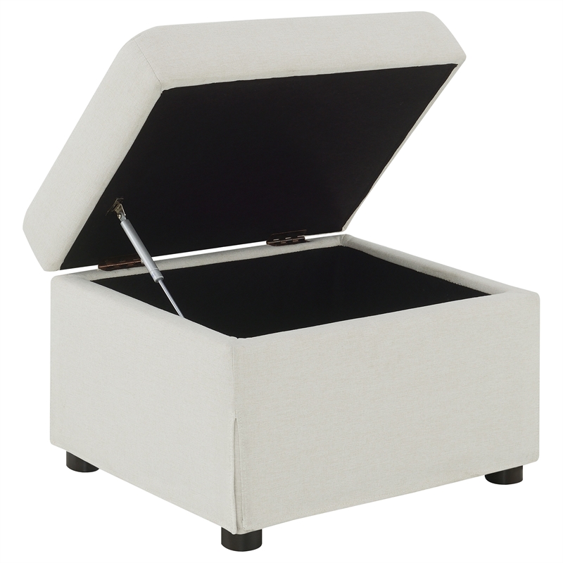 Pemberly Row Upholstered Hydraulic Lift Top Storage Ottoman in Beige