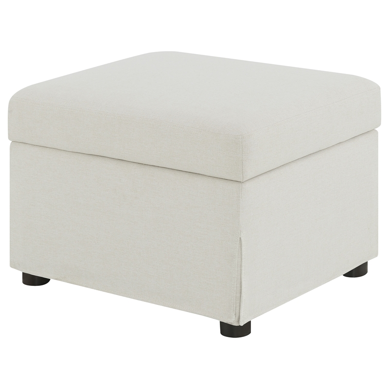 Pemberly Row Upholstered Hydraulic Lift Top Storage Ottoman in Beige