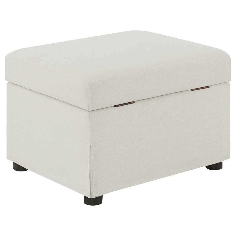 Pemberly Row Upholstered Hydraulic Lift Top Storage Ottoman in Beige