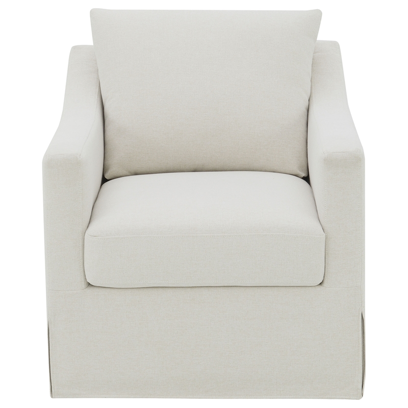 Pemberly Row Fabric Upholstered Sloped Arm Swivel Chair in Beige