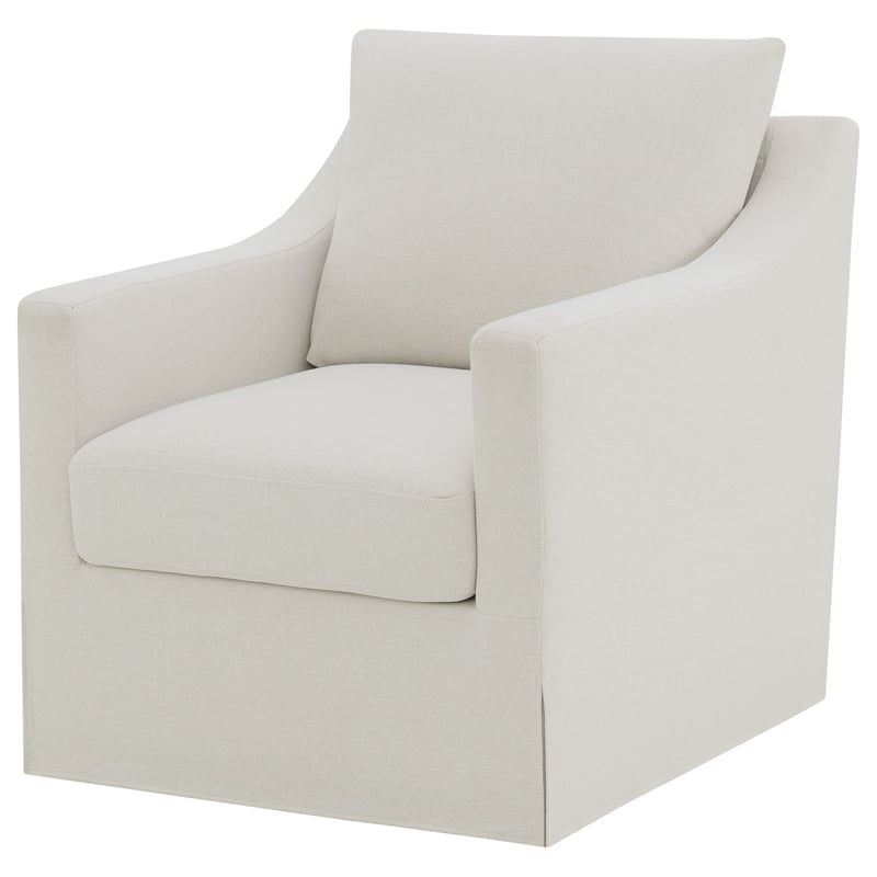 Pemberly Row Fabric Upholstered Sloped Arm Swivel Chair in Beige