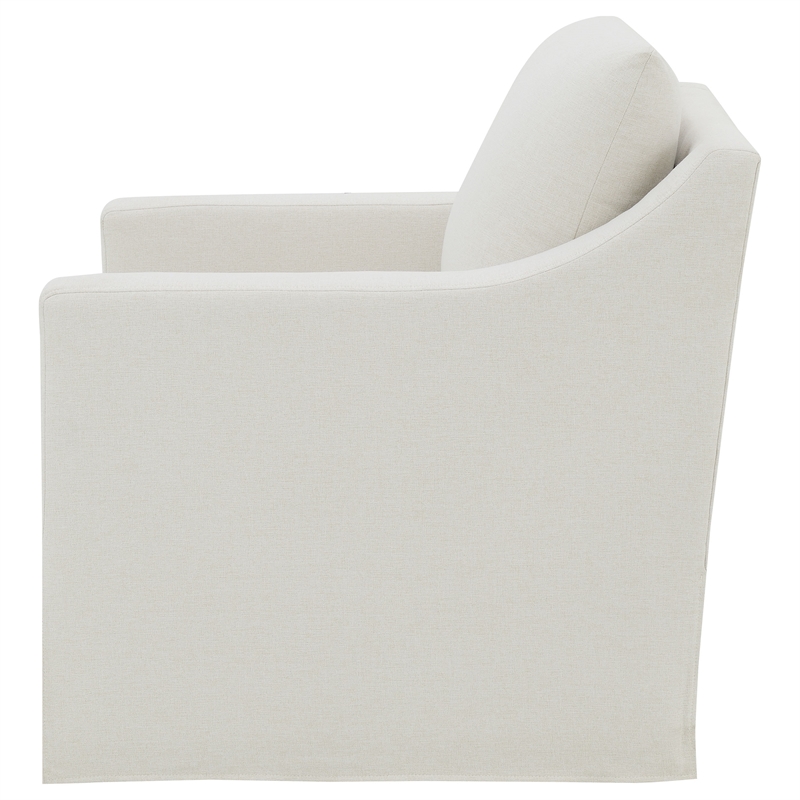 Pemberly Row Fabric Upholstered Sloped Arm Swivel Chair in Beige