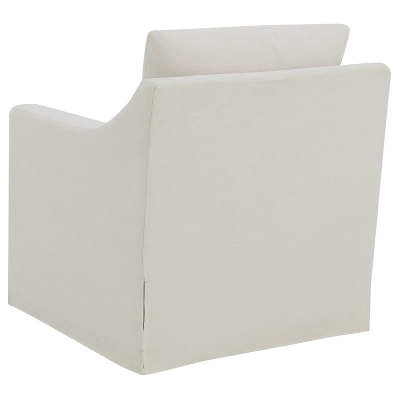 Pemberly Row Fabric Upholstered Sloped Arm Swivel Chair in Beige