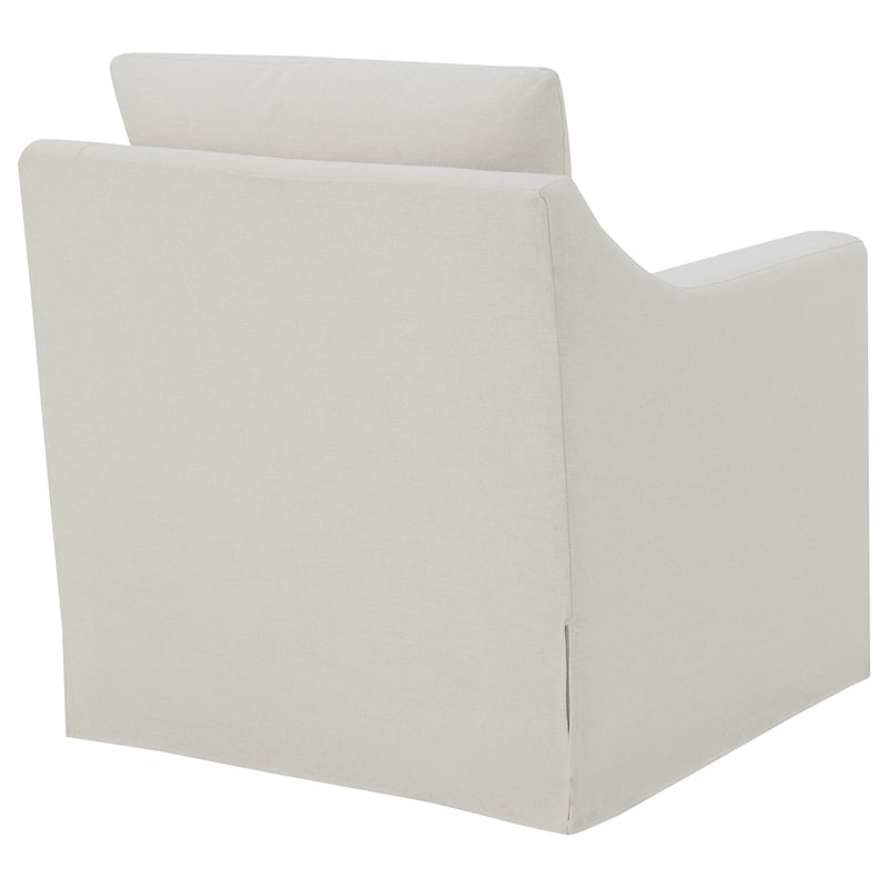 Pemberly Row Fabric Upholstered Sloped Arm Swivel Chair in Beige